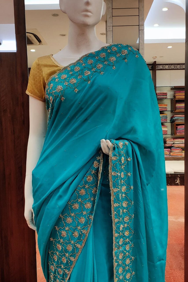 Chinon Saree With Stone Embroidered