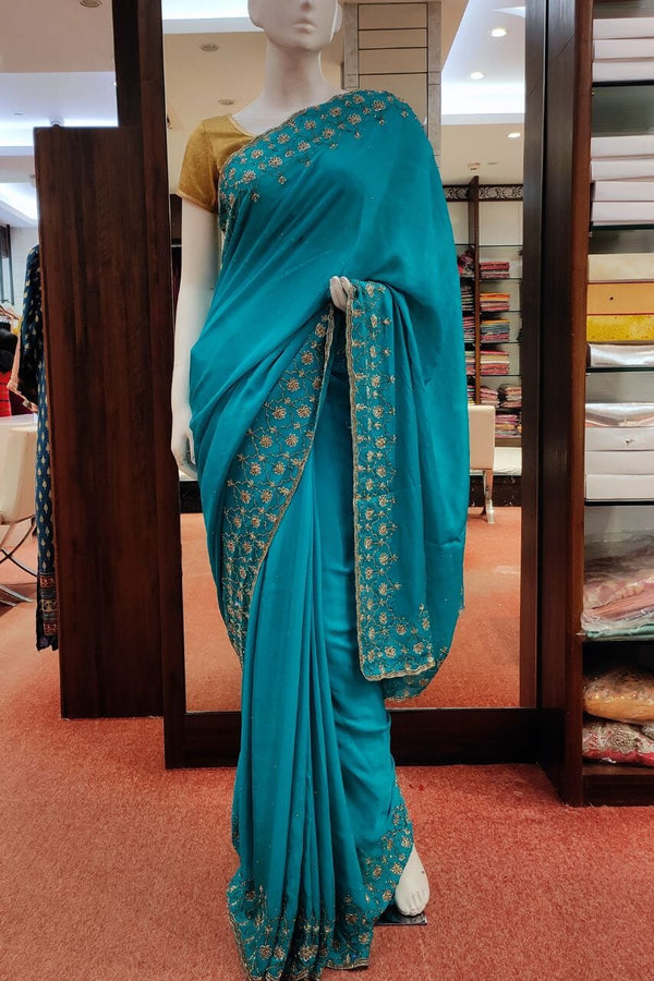 Chinon Saree With Stone Embroidered Work