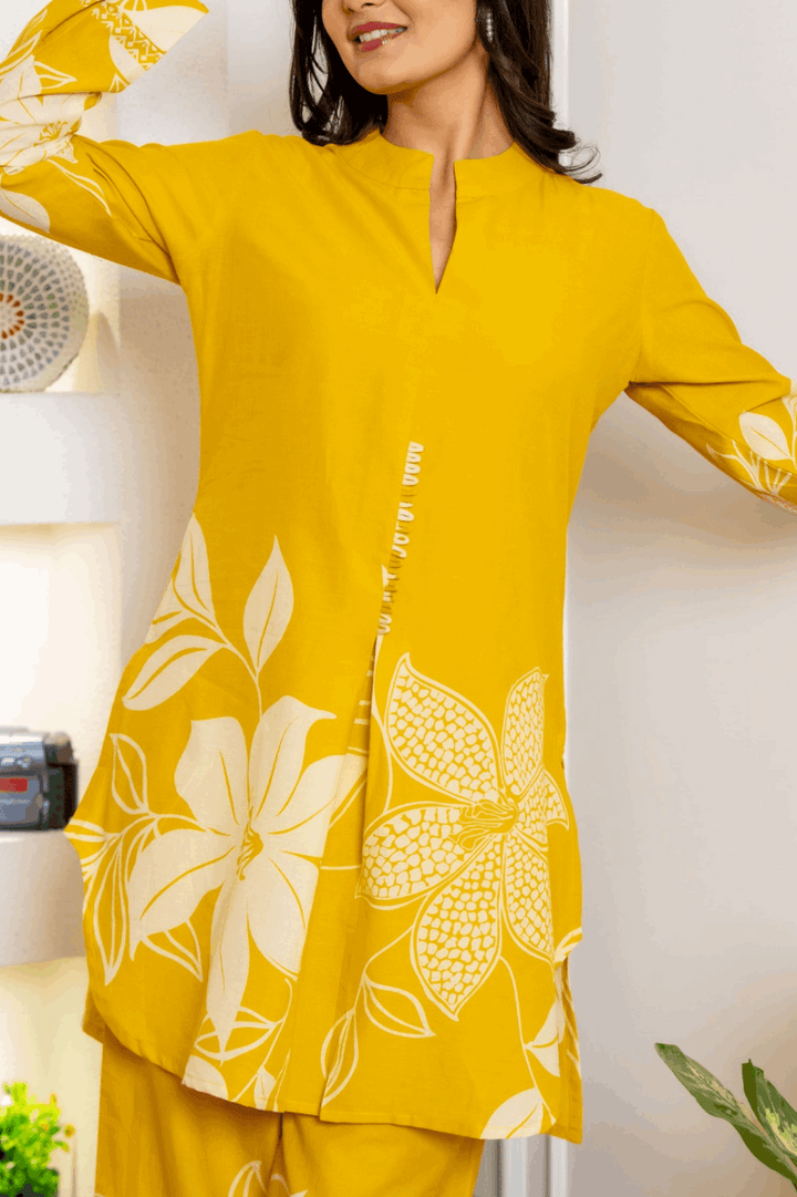 Summer Co-Ord Set In Cotton- Yellow Colour