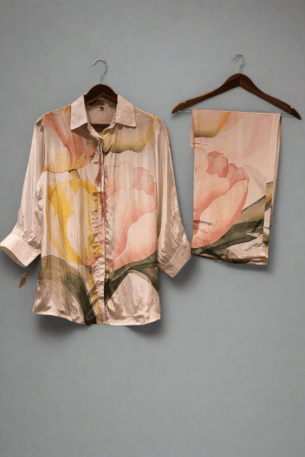 Co-ord Set in Satin with Collar Style