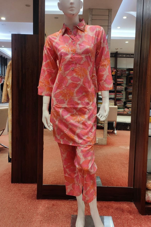 Collar Kurti With Pant Set
