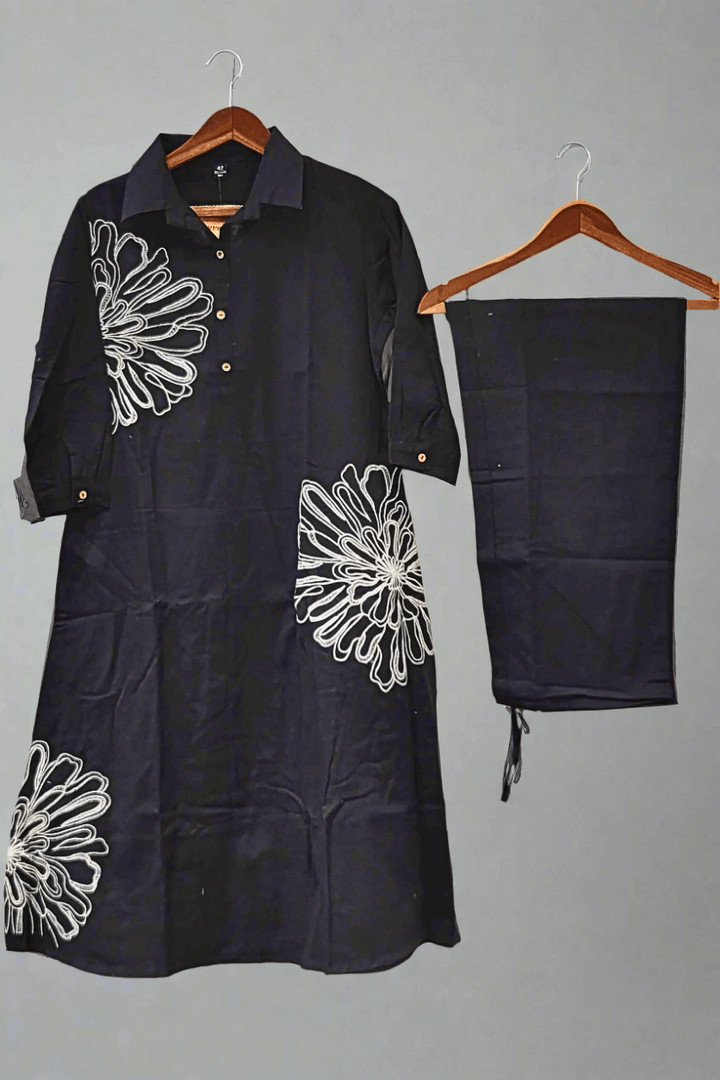 Cotton Black Kurti with Pant Style Bottom