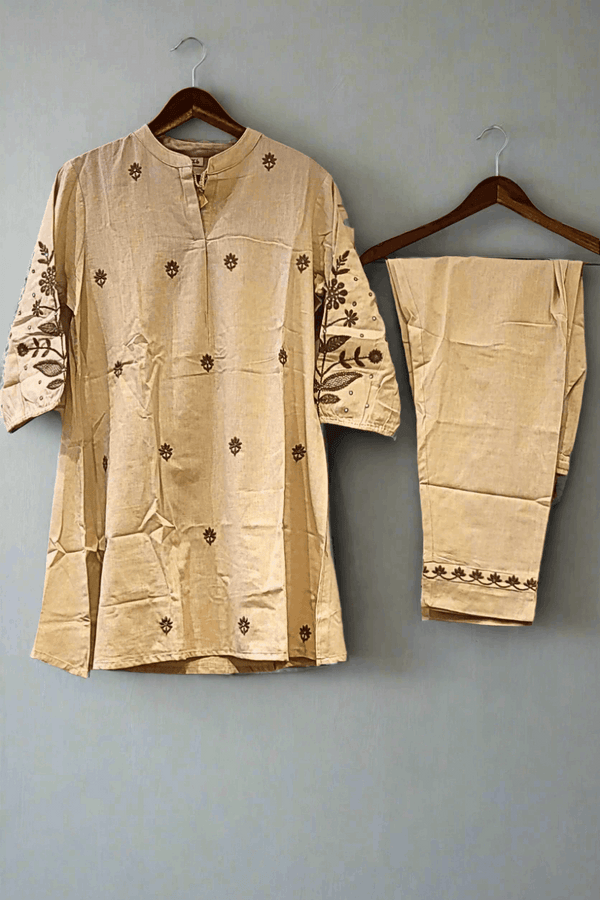Cotton Co-ord Set in Beige Colour