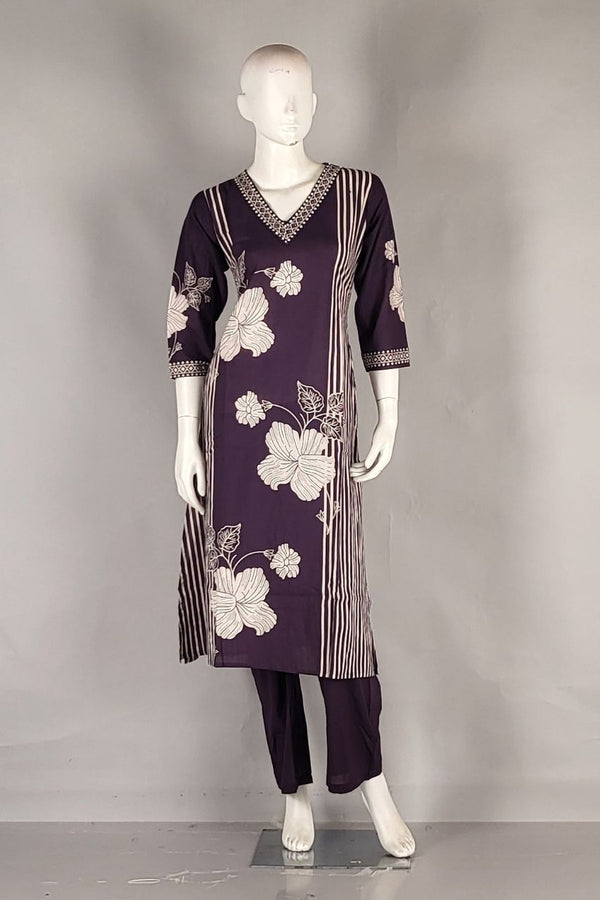 Cotton Kurta Pant Set for Casual Wear- Brown Colour
