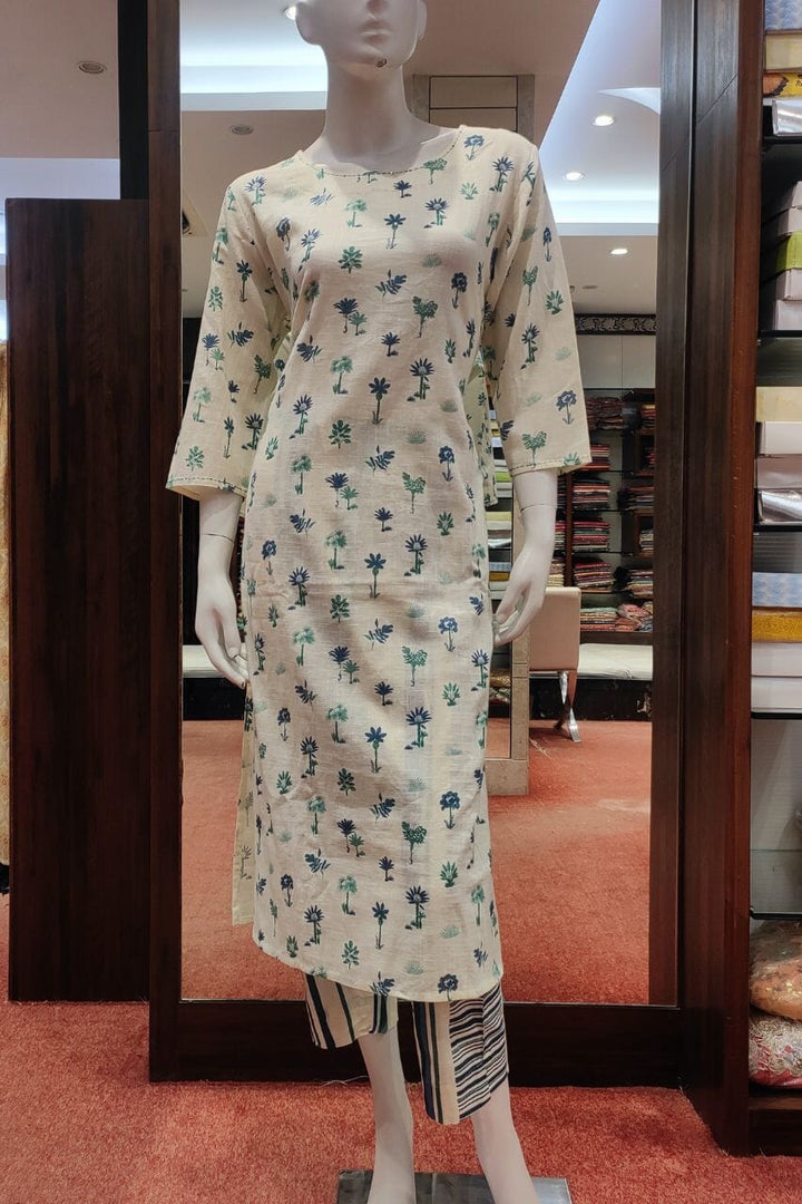 Cotton Kurti Pant Set With Printed