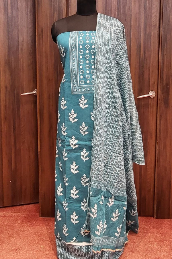 Cotton Dress Material with Embroidered Yoke