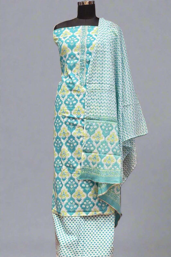 Unstitched Suit Piece with Dupatta- Printed Cotton