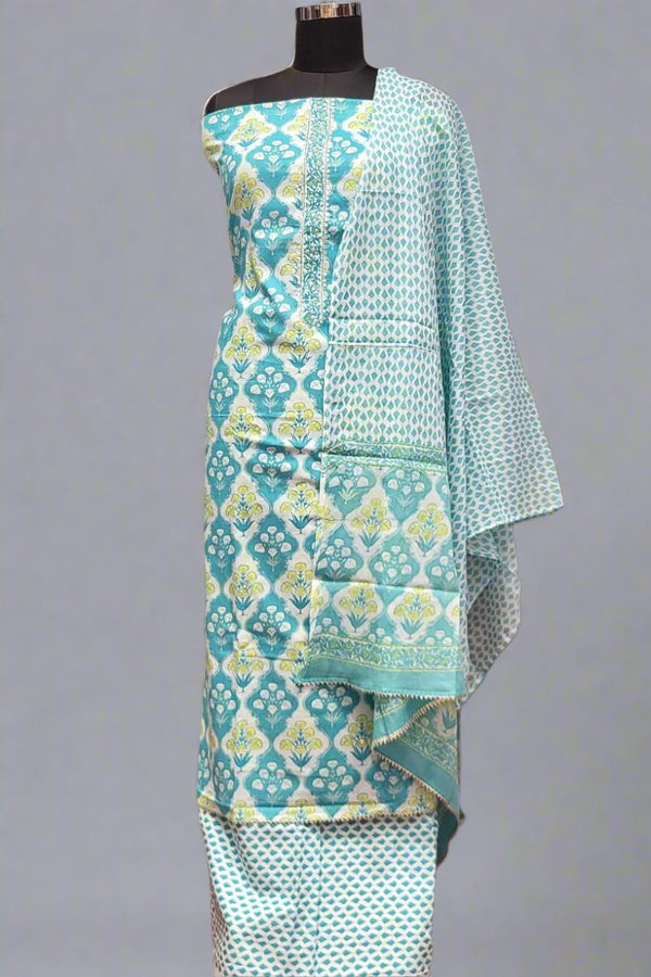 Unstitched Suit Piece with Dupatta- Printed Cotton