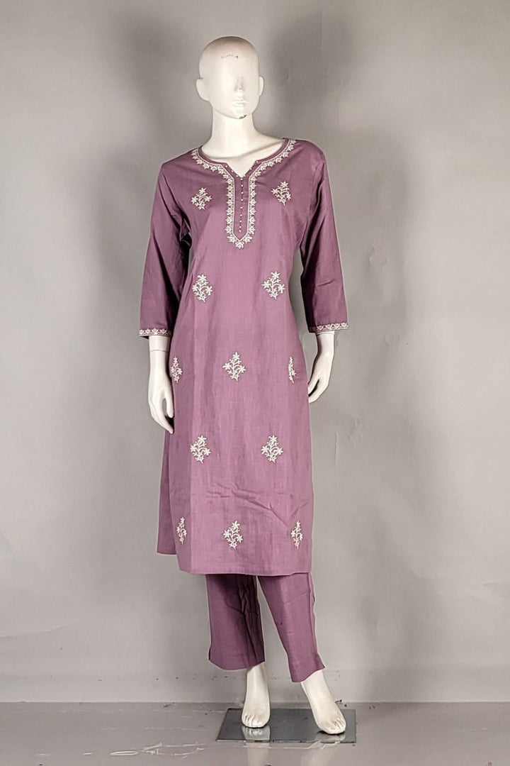 Readymade Salwar Suit and Dupatta In Cotton- Mauve Colour