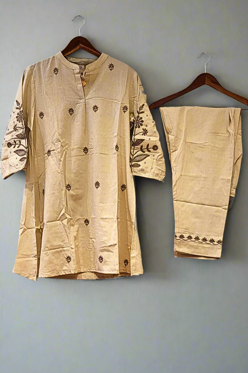 Cotton Co-ord Set in Beige Colour