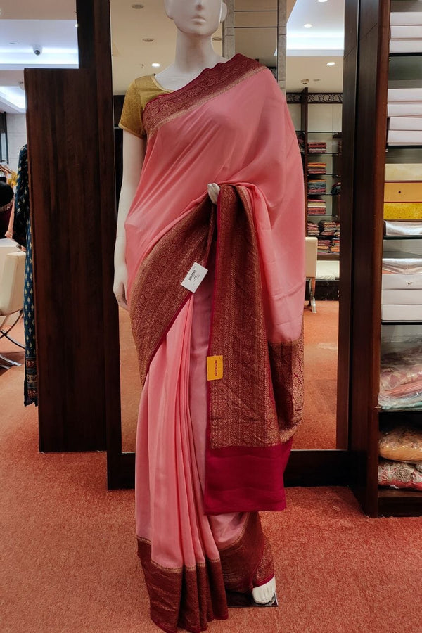 Crepe Khaddi Saree In Pink Color