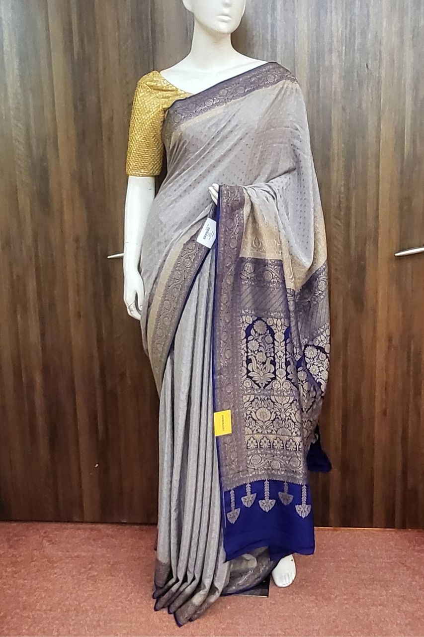 Crepe Silk Saree In Grey Color
