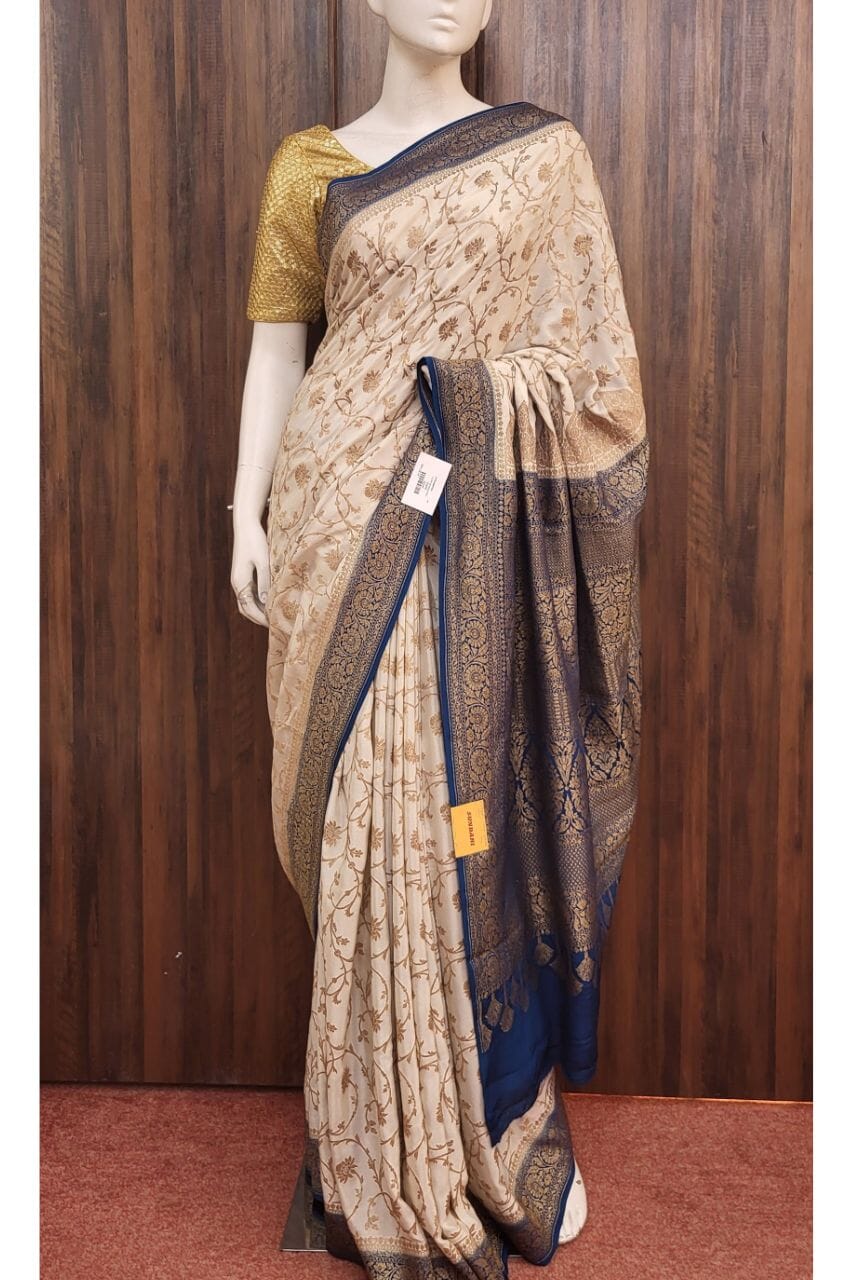 Crepe Silk Saree In Off-White Color