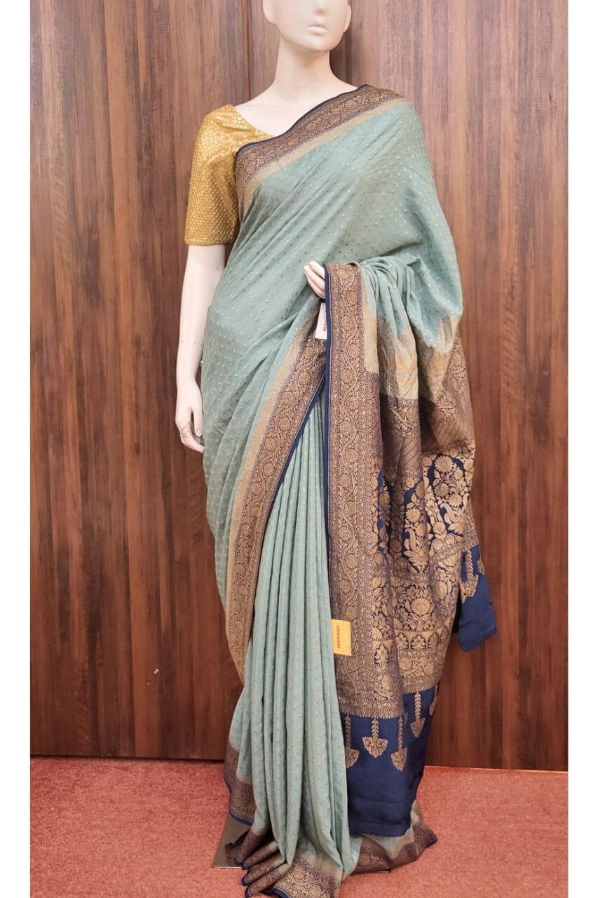 Crepe Silk Saree In Sky Blue Color