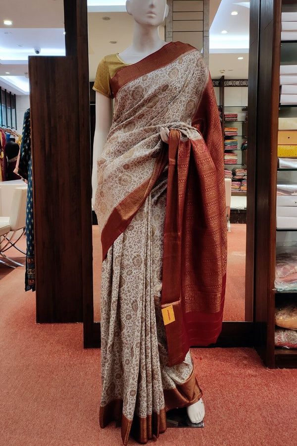 Crepe Silk Saree With Floral Jaal Work