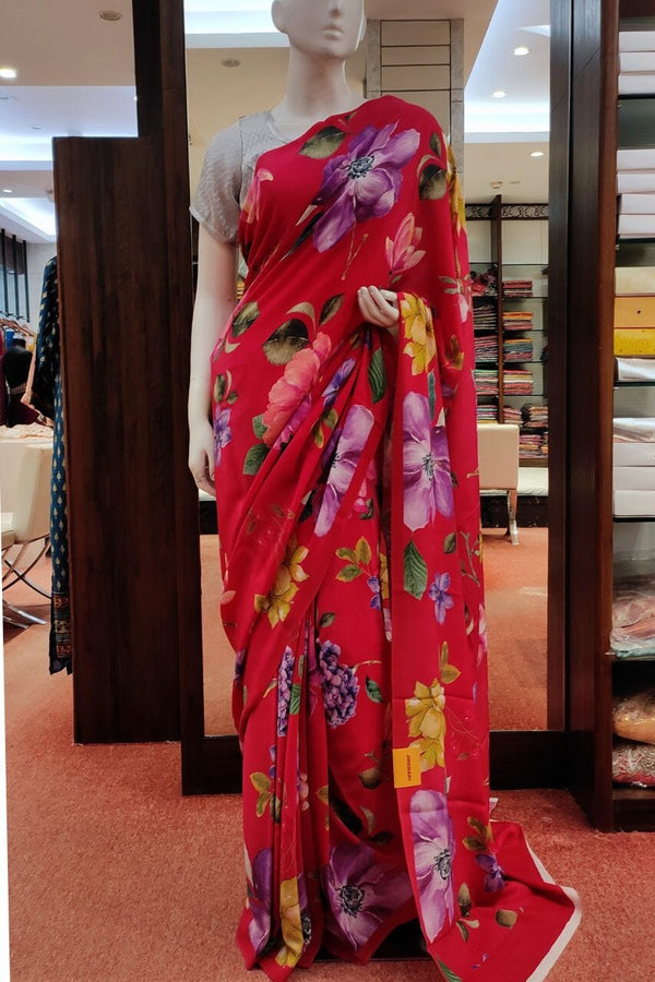 Crepe Silk Saree With Floral Printed
