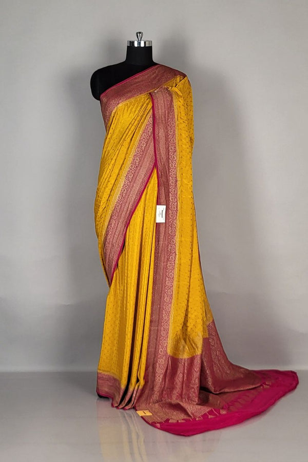 Crepe Khaddi Saree in Yellow and Red
