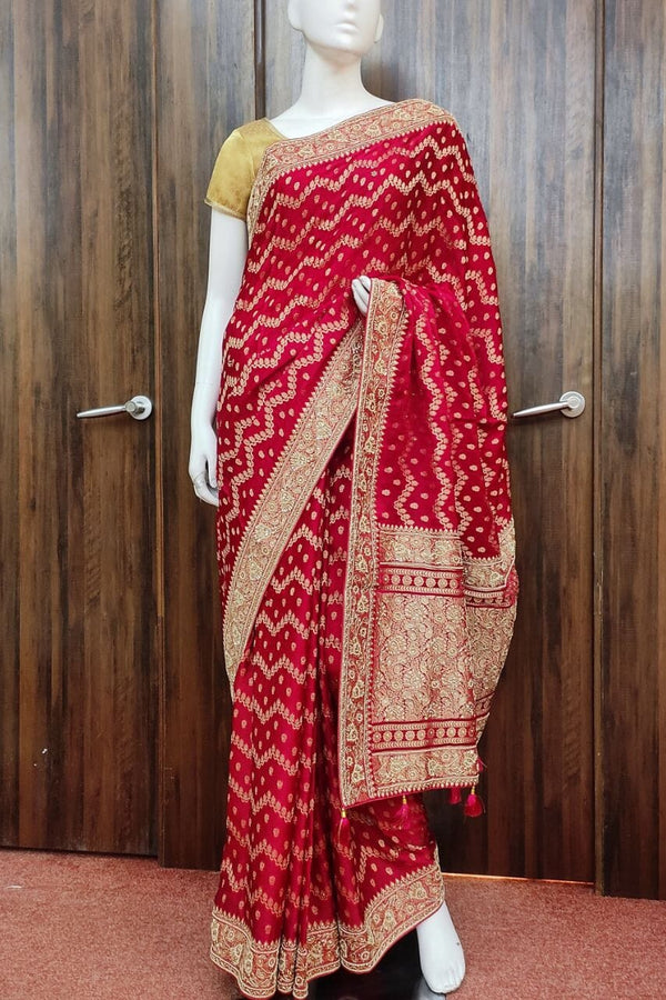Designer Silk Saree With Zardosi Work For Karwa Chauth