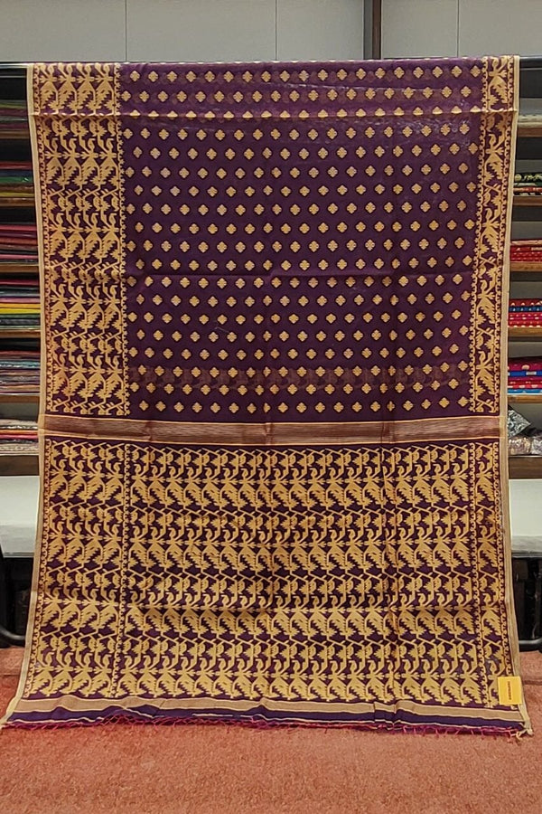 Handloom Dhakai Jamdani Saree In Wine Color