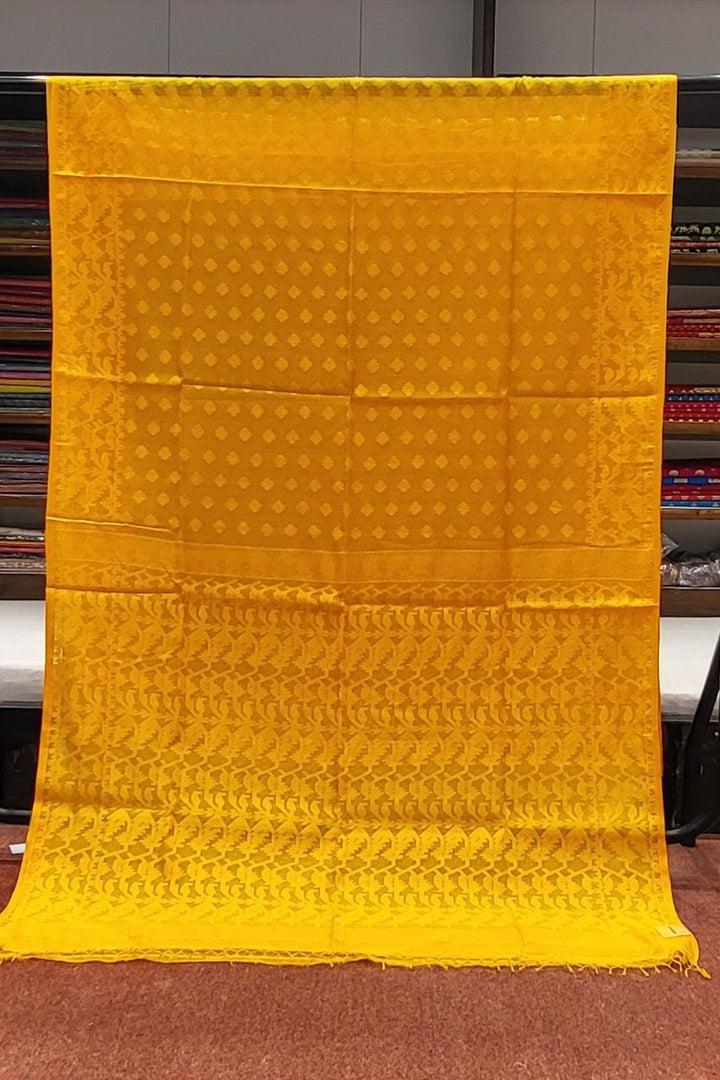 Handloom Dhakai Jamdani Saree With Self Woven Booti