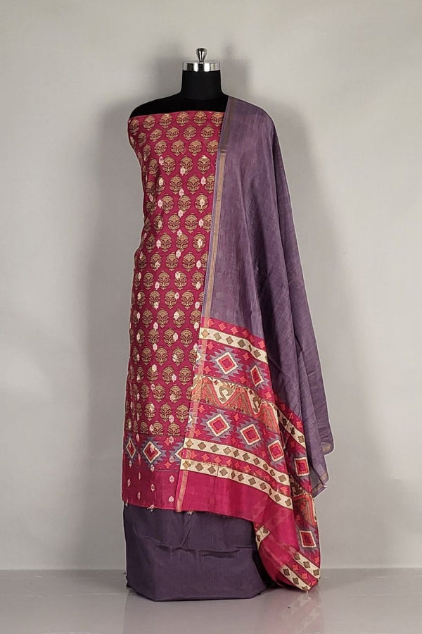 Dress Material In Printed Chanderi Cotton