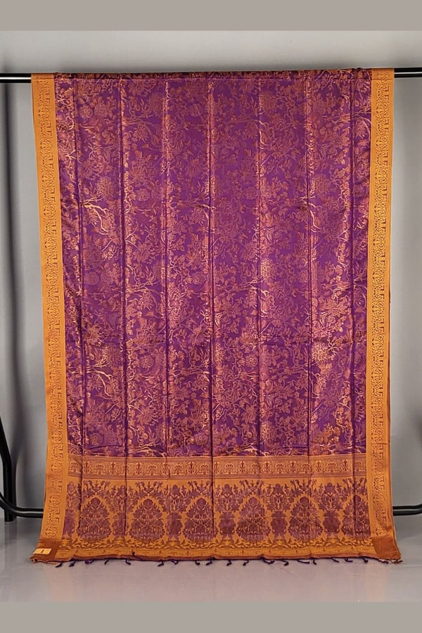 Embossed Silk Saree with Resham Work – Puja Wear