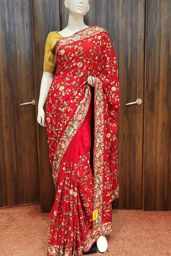 Fancy Crepe Red Saree for Occasions
