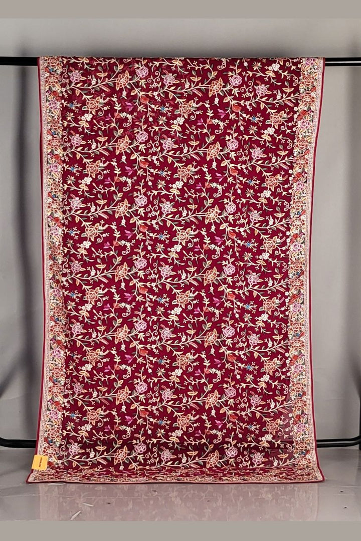 Embroidered Georgette Saree for Diwali- Red Colour