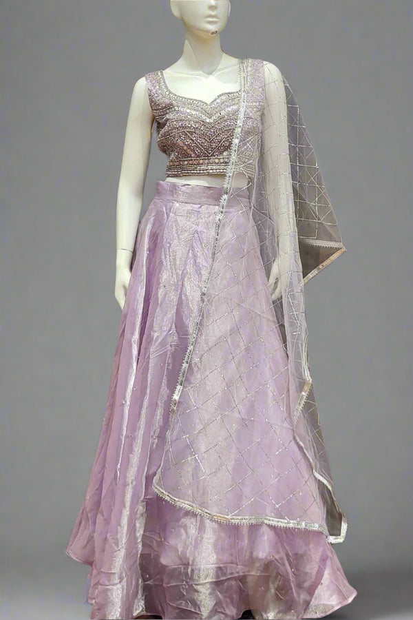 Readymade Lehenga With Blouse in Tissue Organza