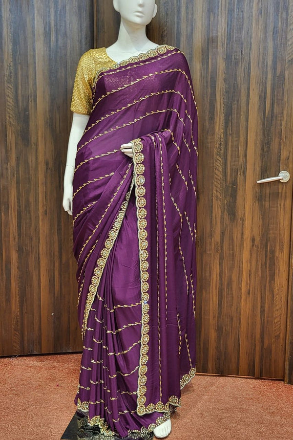Eid Special Saree in Wine Colour Chinon 