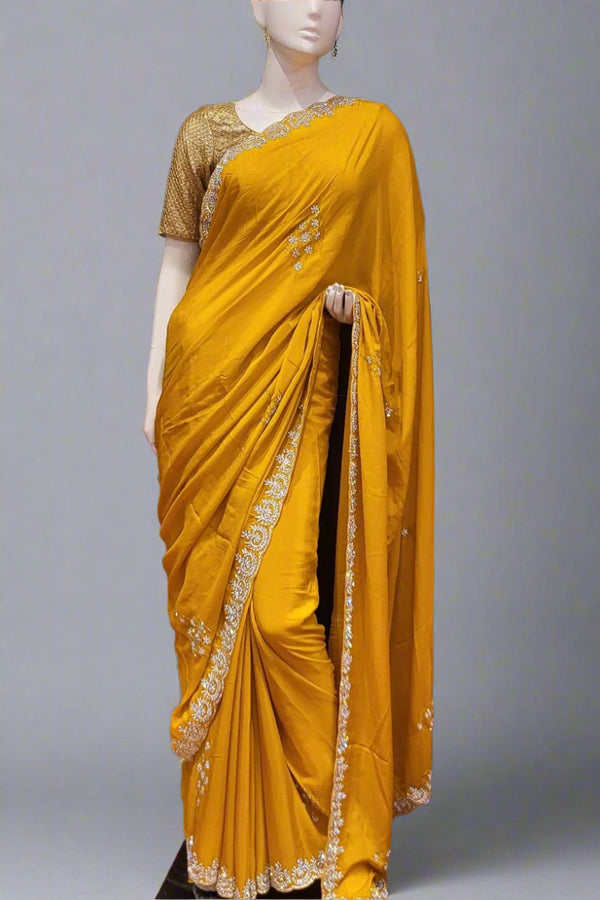 Party Wear Saree in Chinon Silk