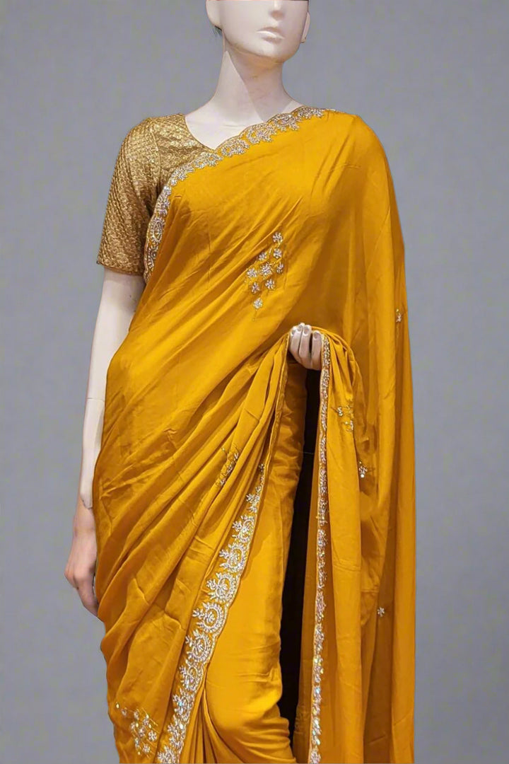 Party Wear Saree in Chinon Silk