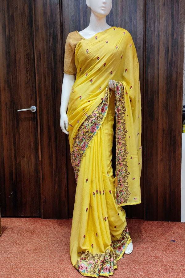 Fancy Saree In Yellow Color