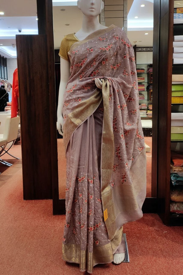 Fancy Saree With All-Over Thread Embroidery