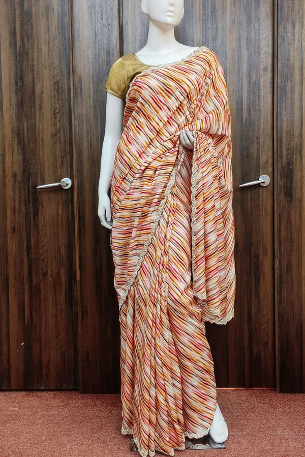 Fancy Saree With Stripes For Diwali Party