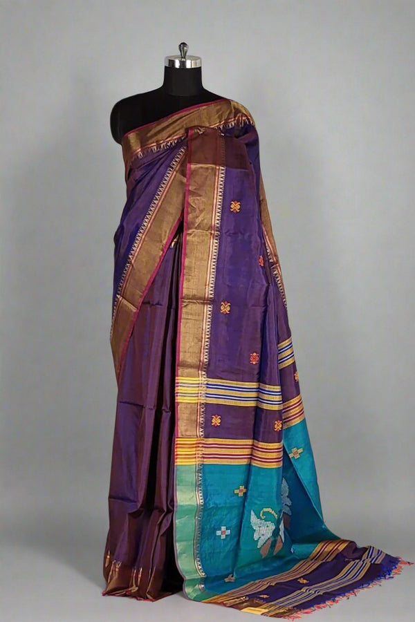 Bishnupur Katan Saree for Festivals- Indigo Color