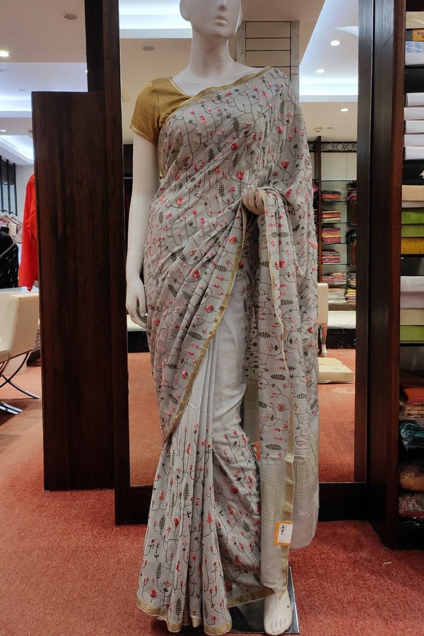Fancy saree In Grey Color