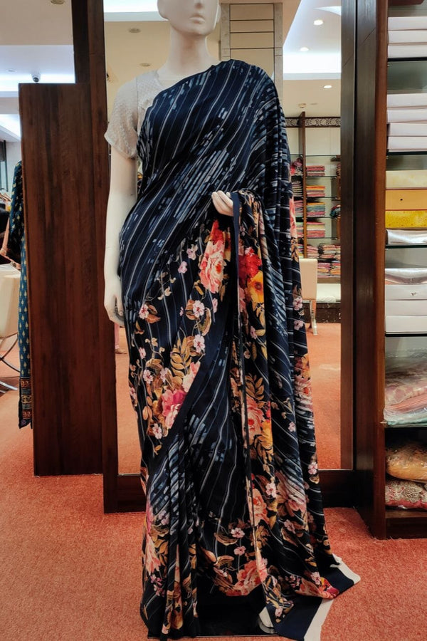 Floral Printed Crepe Silk Saree