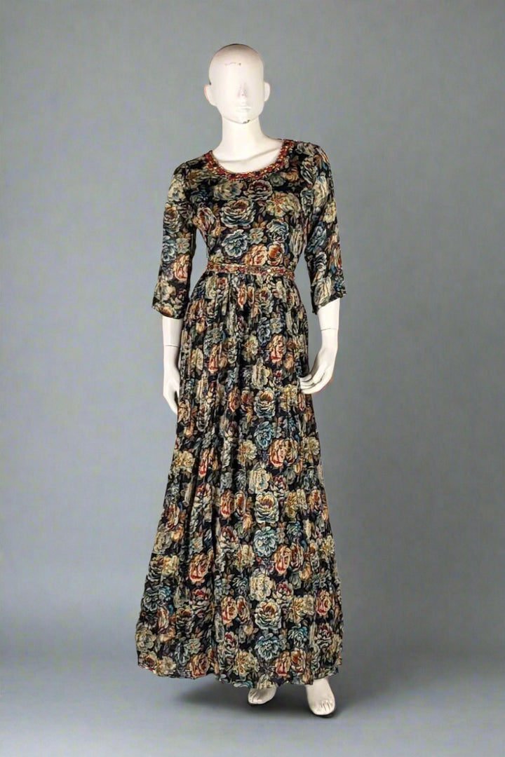 Printed Gown in Silk Fabric for Occasions