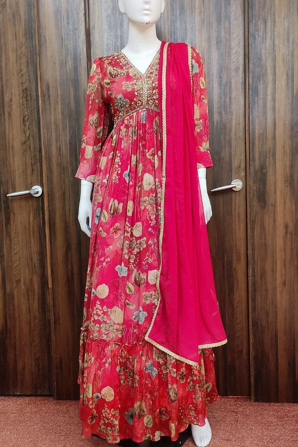 Floral Printed Gown For Diwali Look