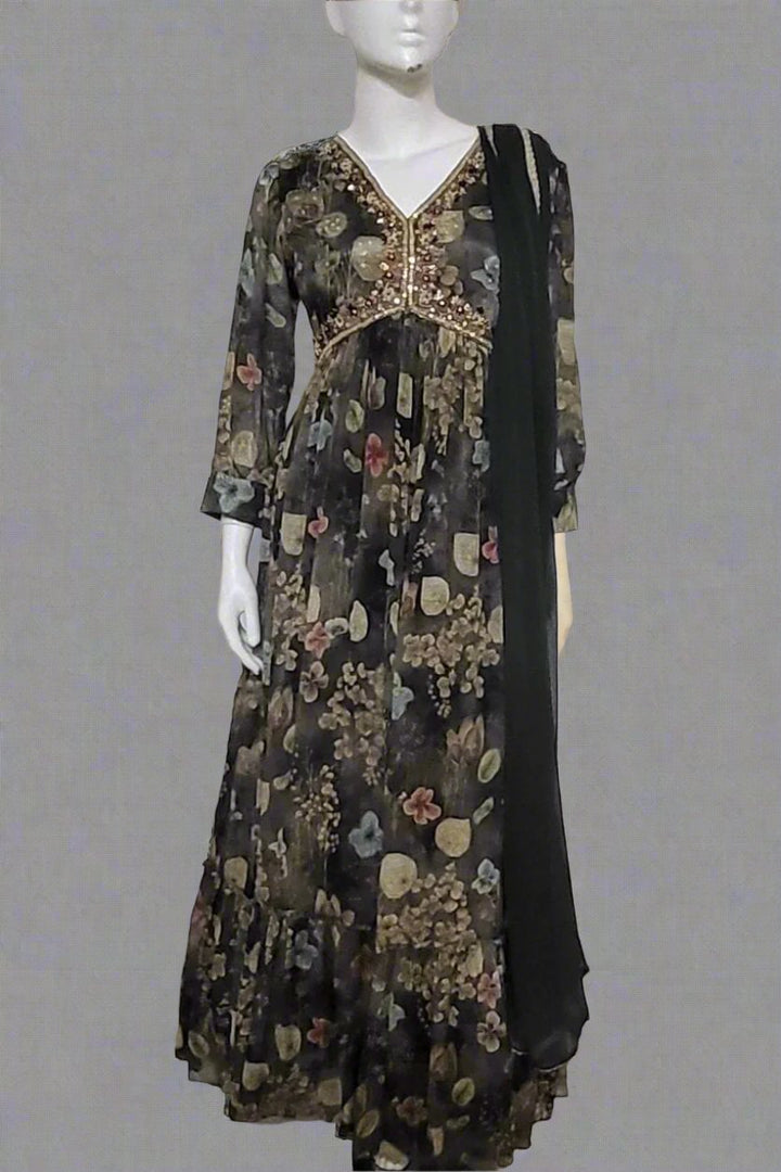 Naira Cut Gown With Beautiful Floral Prints