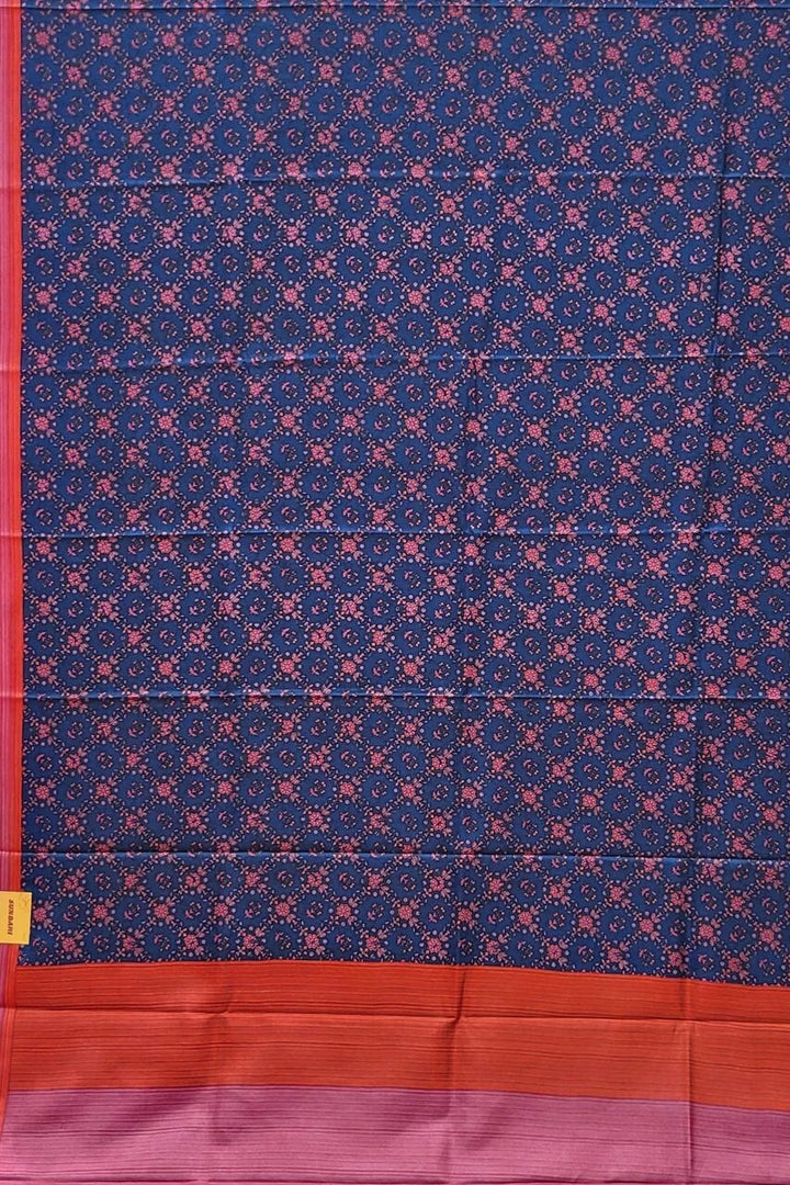Printed Mulberry Silk Saree- Dark Blue Colour