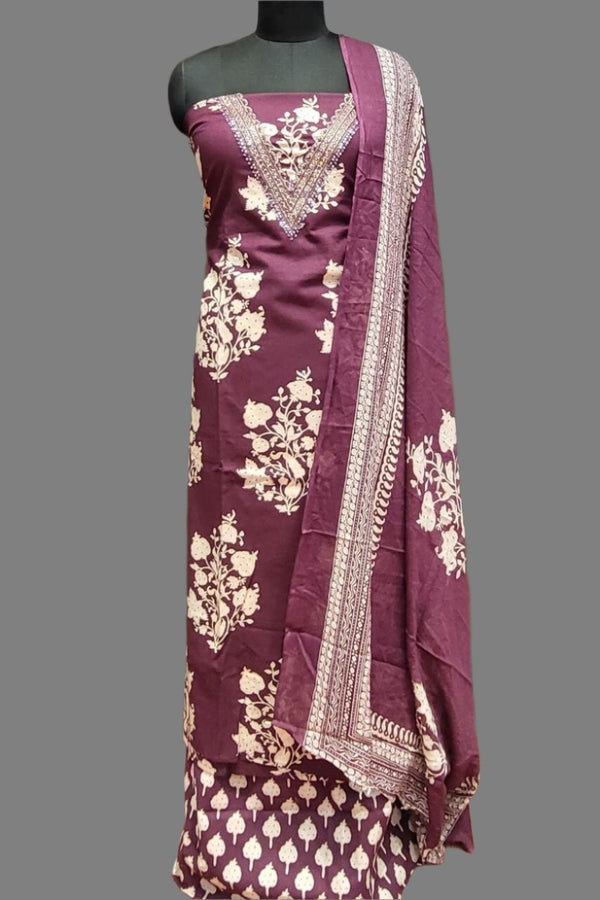 Cotton Dress Material with Printed Bottom and Dupatta