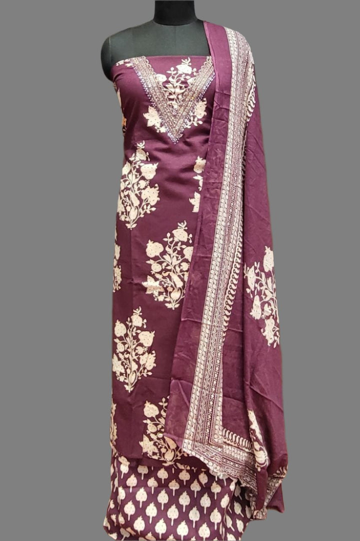Cotton Dress Material with Printed Bottom and Dupatta