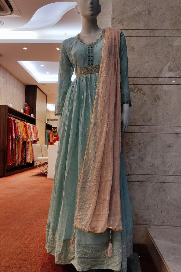 Georgette Gown In Light Blue Color