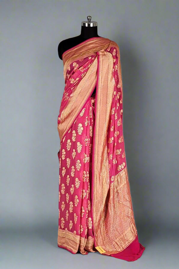 Pink Khaddi Saree in Woven Georgette