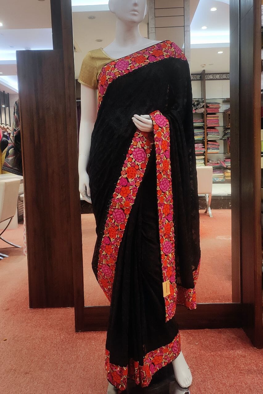 Georgette Saree In Black With Embroidered Border
