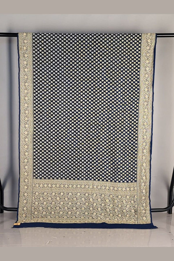 Pure Khaddi Saree in Blue Georgette- Zari Booti