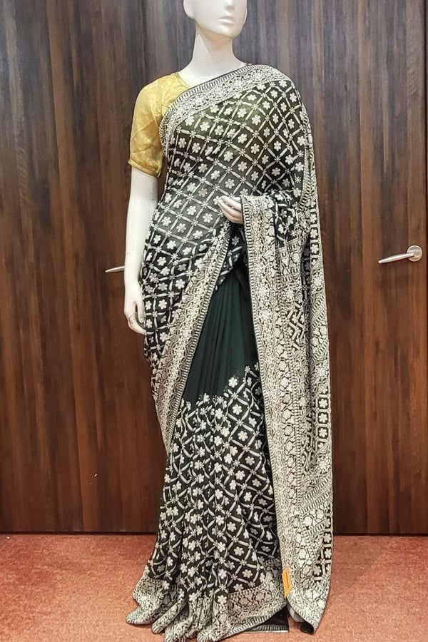 Georgette Saree In Dark Green For Eid Special