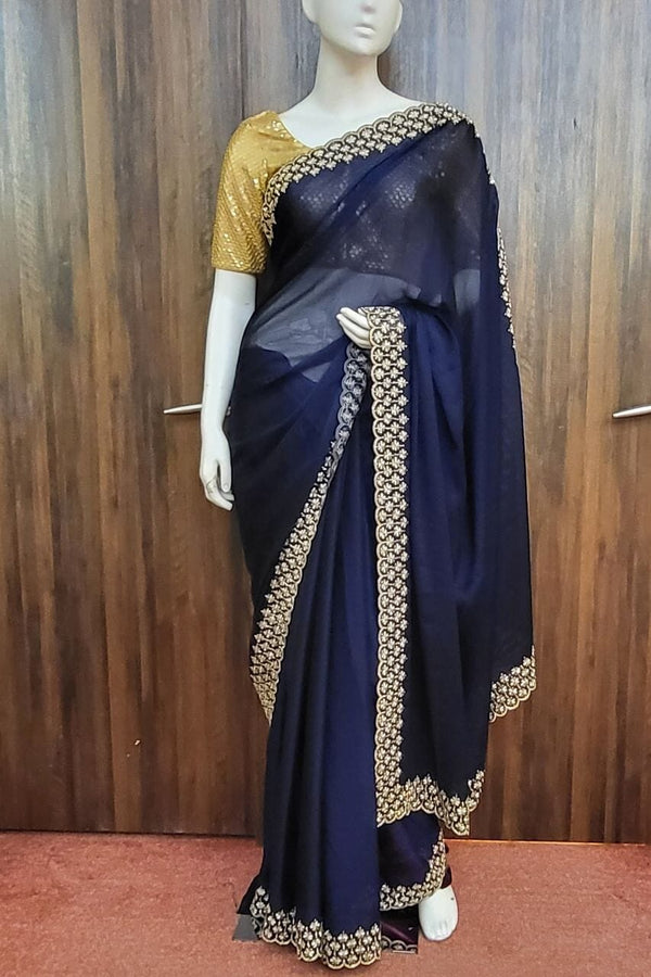 Georgette Saree In Navy Blue Color